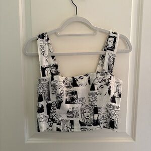 Reformation cropped linen top graphic black and white print size 6!